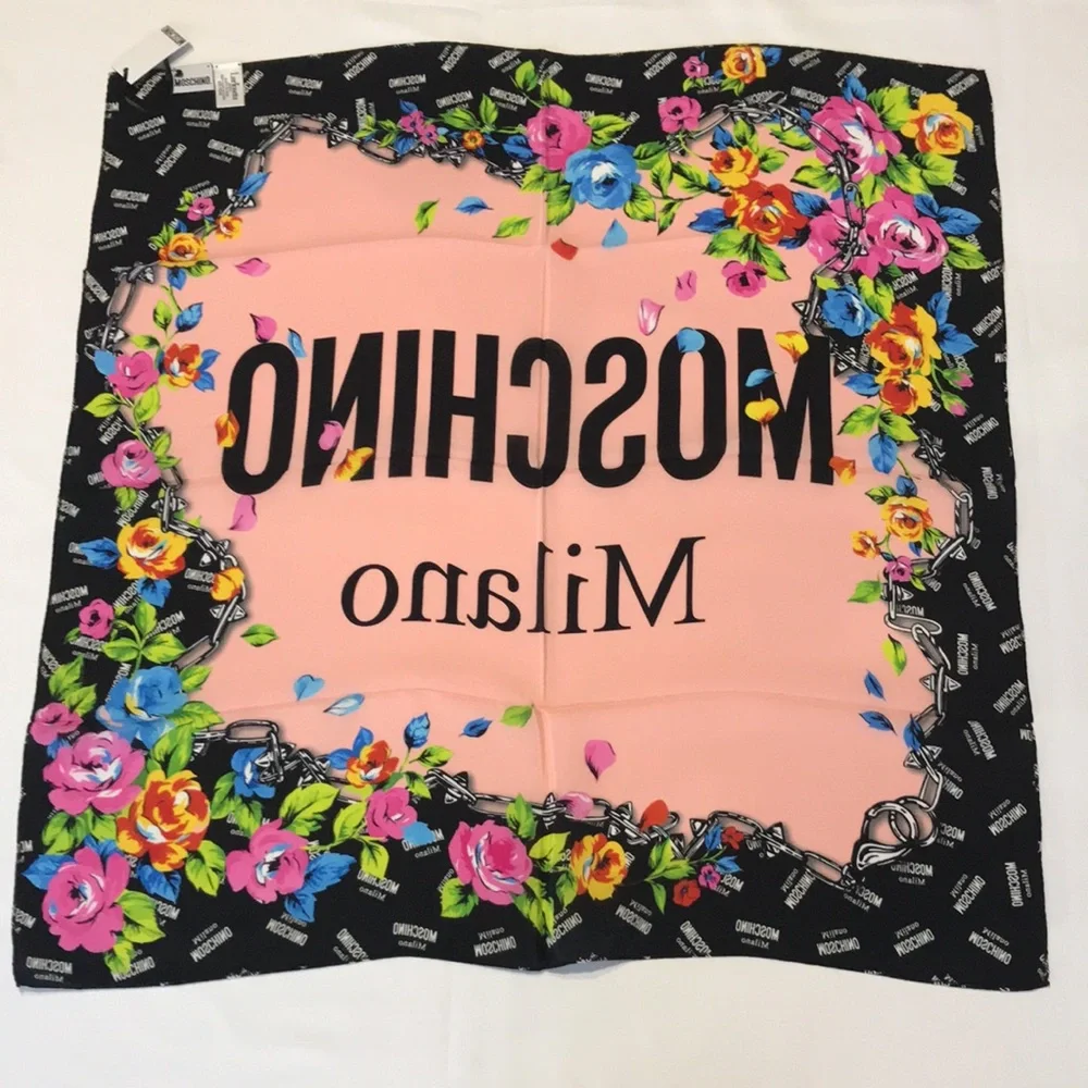 Moschino Silk Scarf Made in Italy 26in x 25in Floral Milano NWT